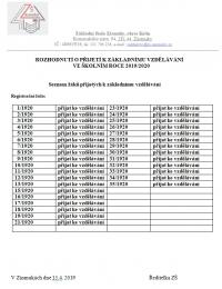 ROZHODNUTÍ O PŘIJETÍ K ZÁKLADNÍMU VZDĚLÁVÁNÍ VE ŠKOLNÍM ROCE 2019/2020