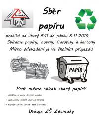 Sběr papíru od 5.11 do 8.11.2019